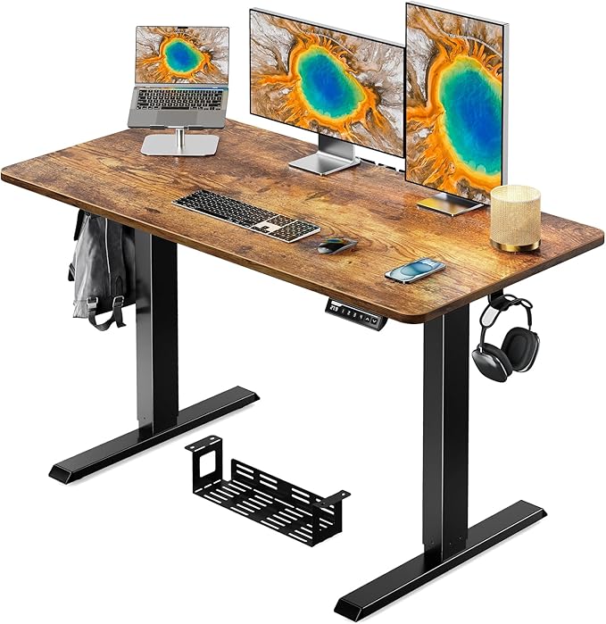 Whole Piece Standing Desk with Bamboo Desktop, Adjustable Stand Up Desk for Home Office, Electric Computer Desk Workstation with Cable Management Tray, 48x24 inch, Bamboo, EGESD64RB