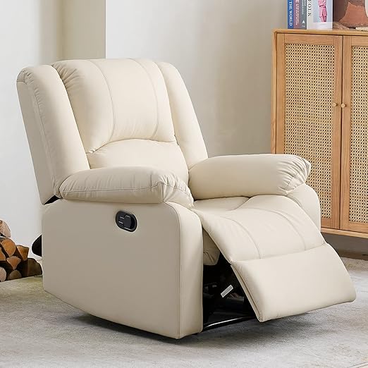 CloudNest Bonded Leather Recliner Chair – Plush Cushion, Pull Ring Recline