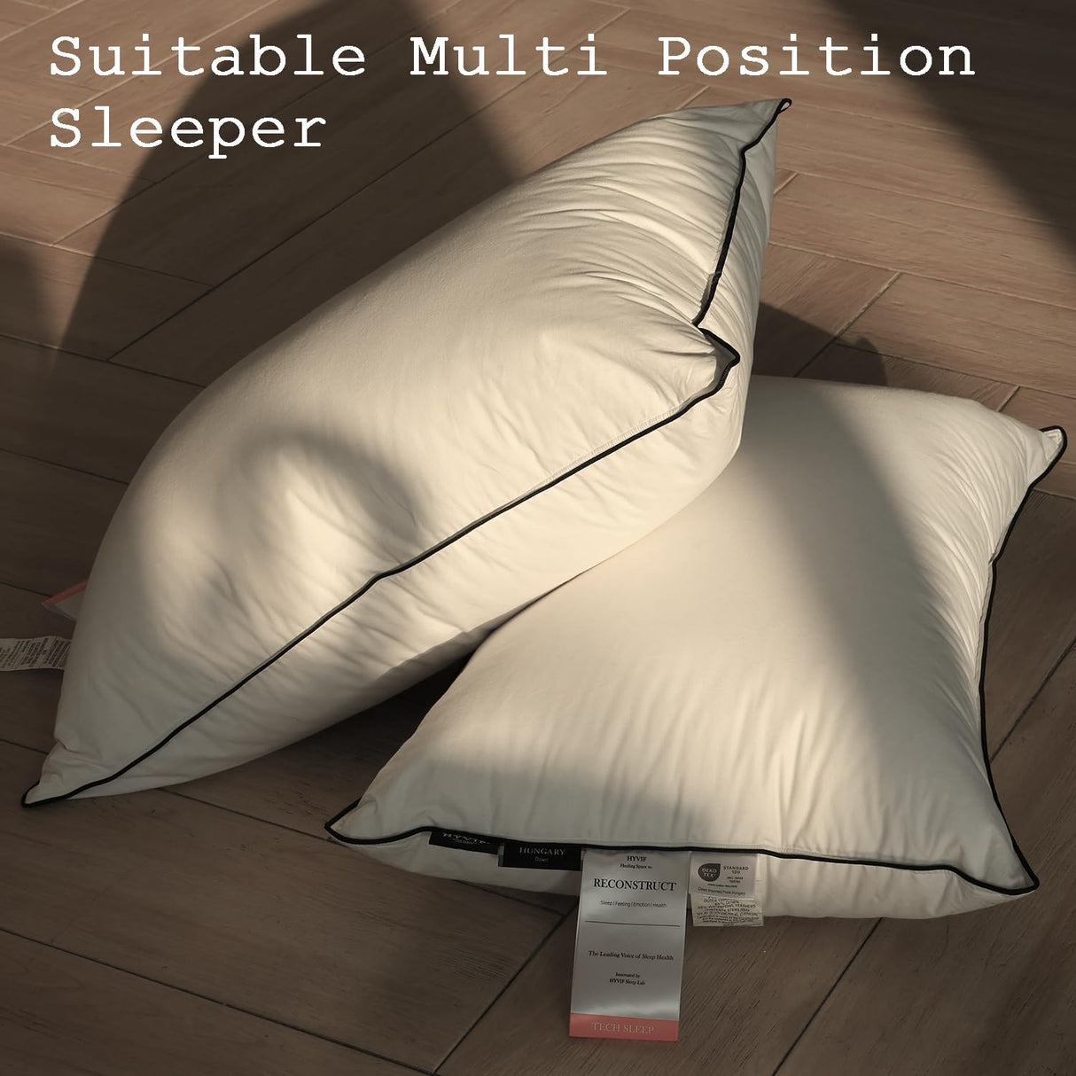 Luxury High Fill Power Down Pillow 700Fill, Breathable Cotton Shell