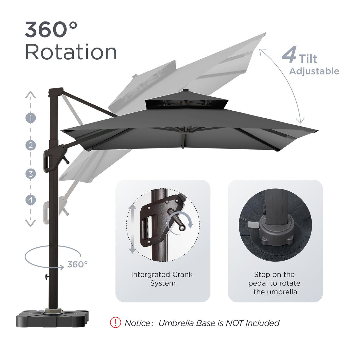 10' X 13' Patio Umbrella Outdoor Large Rectangle Cantilever Umbrellas Double Top Heavy