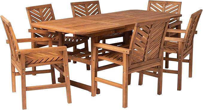 6 Person Outdoor Wood Chevron Patio Furniture Dining Set Extendable Table Chairs All tio