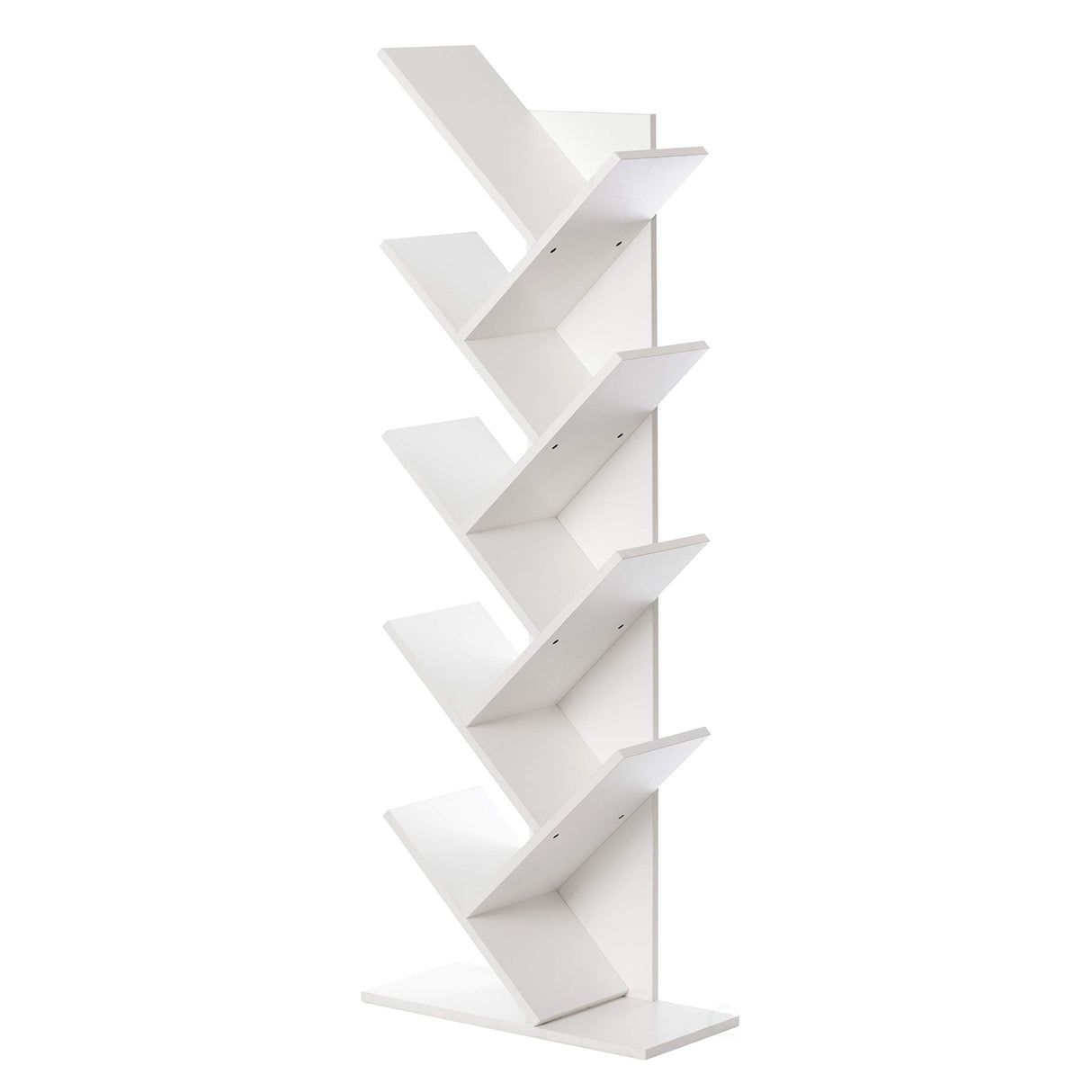 Wooden 9-Shelf Tree Magazine CD Storage Bookcase (White) (QI003457.WT)