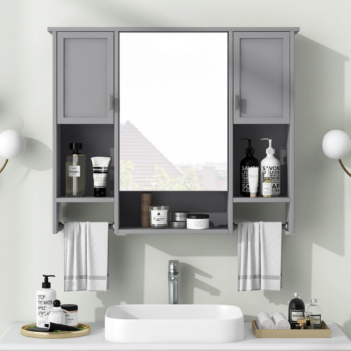 35'' x 28'' Mirror Cabinet Modern Wall Mounted Bathroom Storage Cabinet