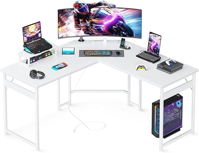 51 inch L Shaped Gaming Desk with Power Outlets and USB Port, Corner Desk Gaming Table