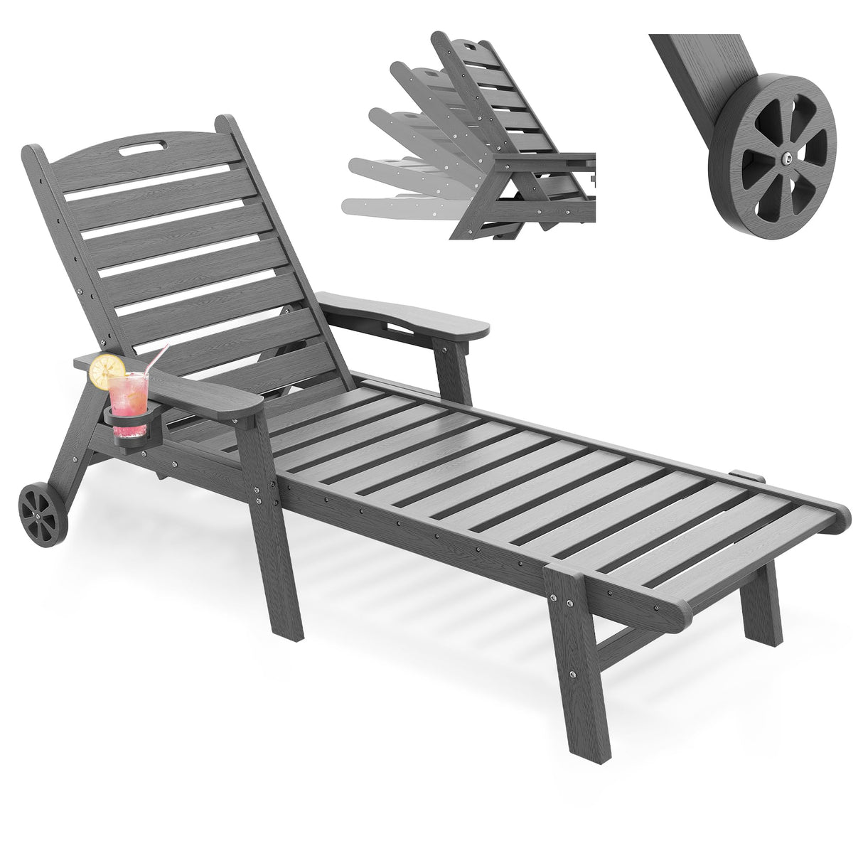 Lounge Chairs Outdoor, HDPE Adirondack Chaise Lounge Outdoor for Patio Poolside