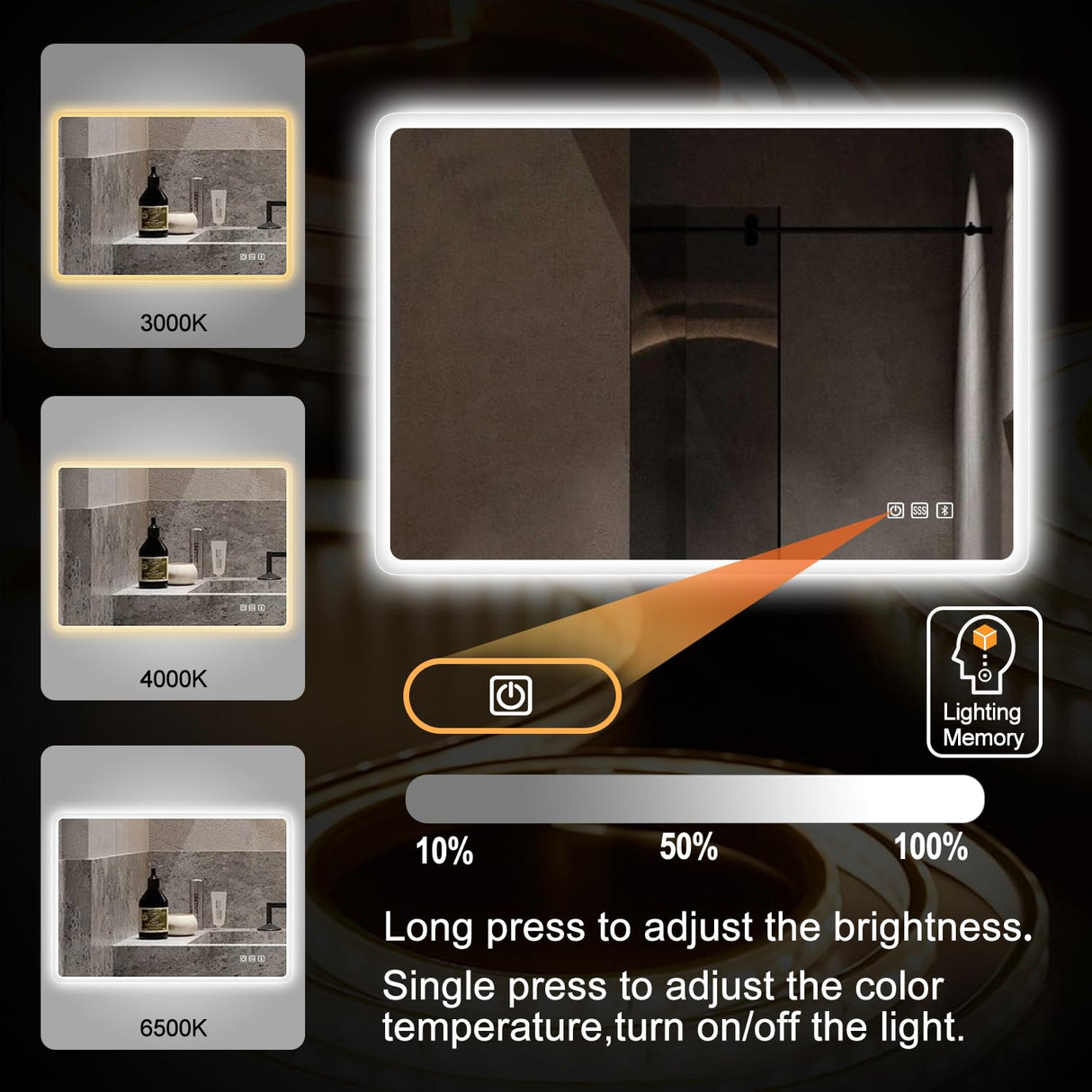 36x28 LED Bathroom Mirror with Bluetooth Speaker & Anti-Fog