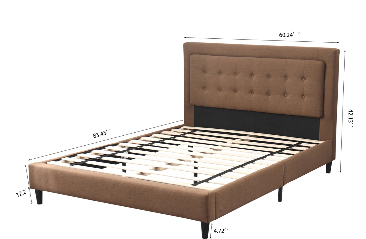 Bed Frame with Striped Button Tufted Headboard