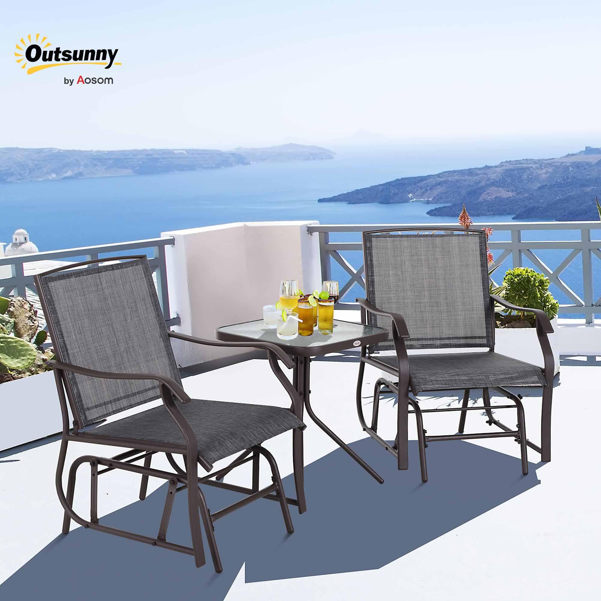 3 Piece Outdoor Glider Chair with Coffee Table Bistro Set, 2 Patio Rocking Swing Chairs