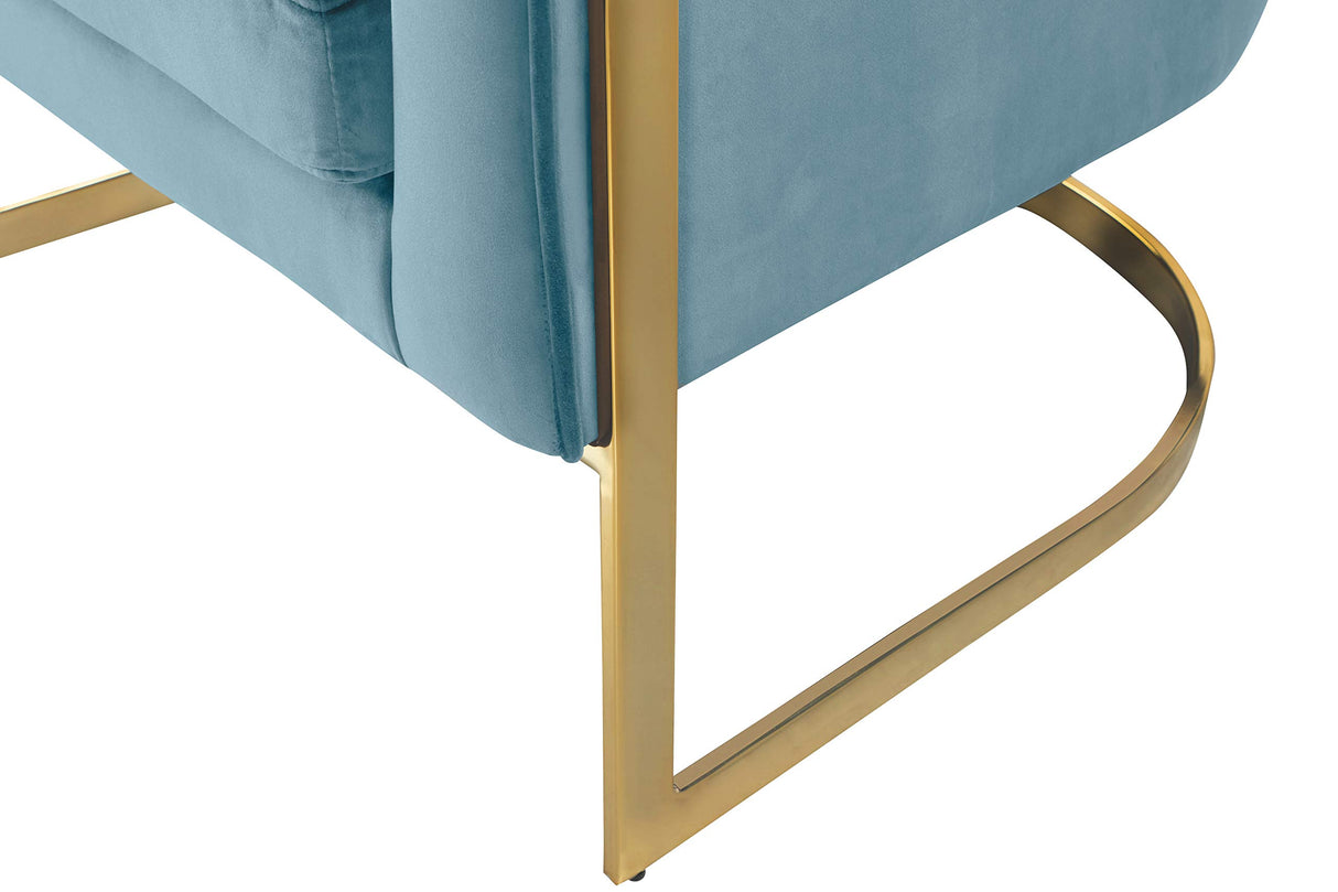 Carter Collection Modern | Contemporary Upholstered Velvet Barrel Accent Chair with Gold Stainless Base, Aqua, 29" W x 27.5" D x 31" H