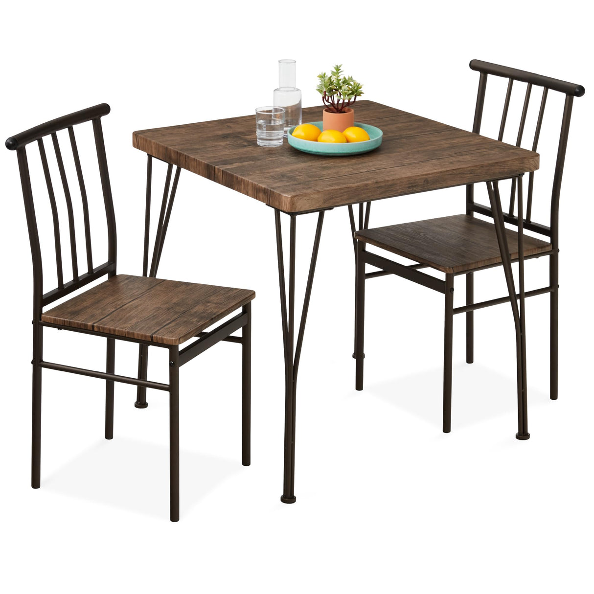 3-Piece Dining Set Modern Dining Table Set, Metal and Wood Square Dining Table