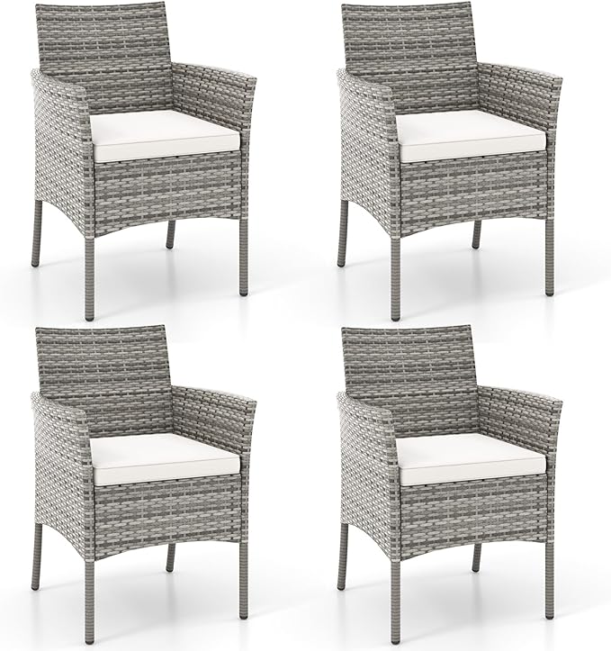 Wicker Patio Chairs Set of 4, Indoor Outdoor PE Rattan Armchairs w/Cane Back