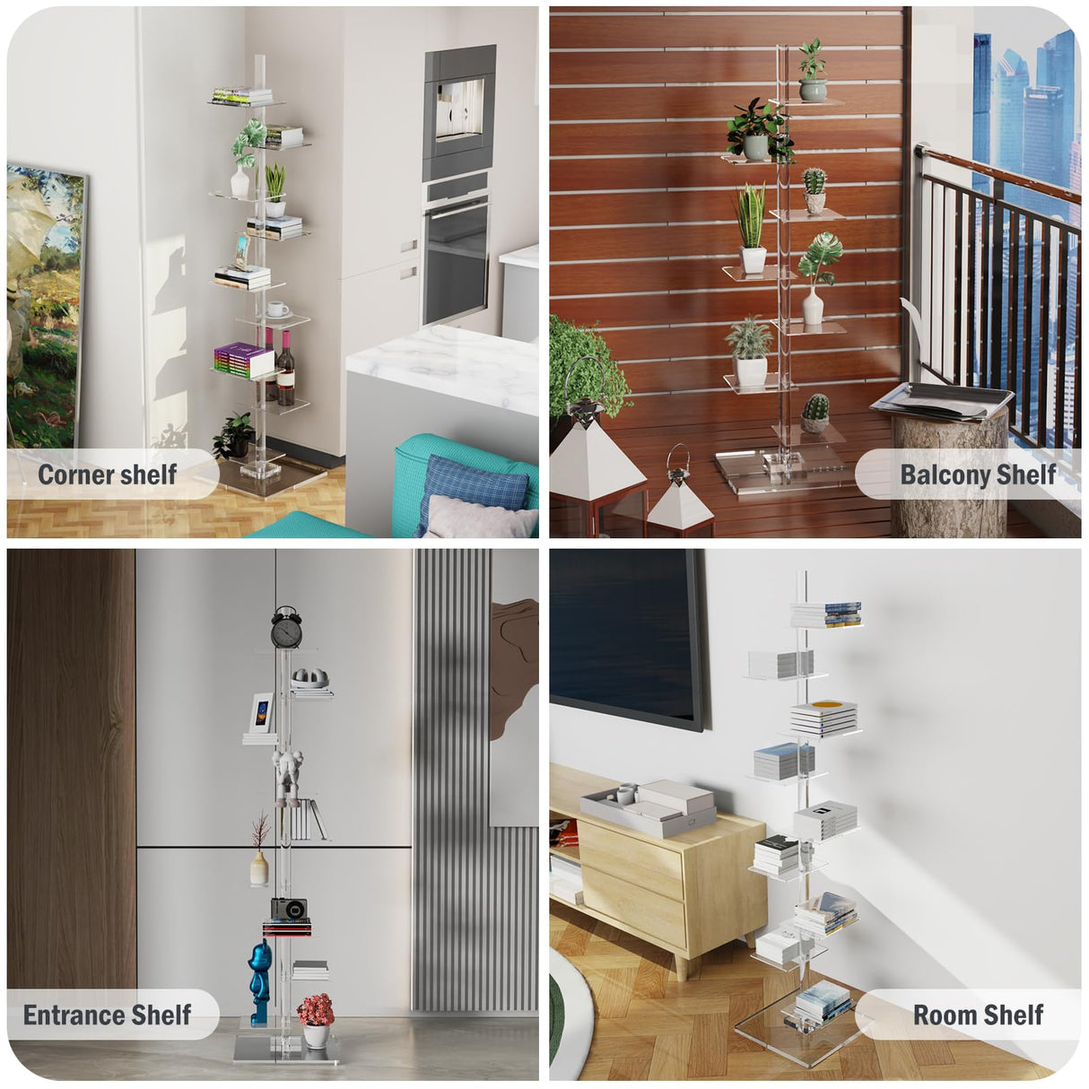 9 Tier Acrylic Bookshelf Invisible Bookshelf, Height Adjustable Vertical Spine Book Tower, Floor Standing Bookcase Display Shelf for Books,Decor, DIY Open Bookcase for Living Room, Office