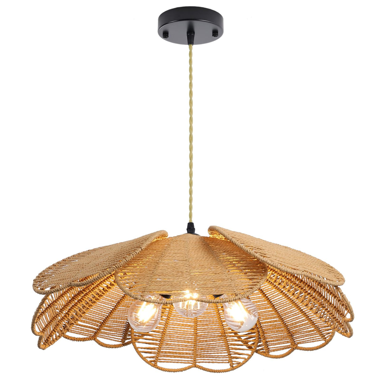 WYYSDWNE 3 Light Rattan Chandelier, 21.8 in Boho Chandelier Light Fixture, Hand Woven Wicker Pendant Light for Dining Room, Living Room, Hallway, Kitchen