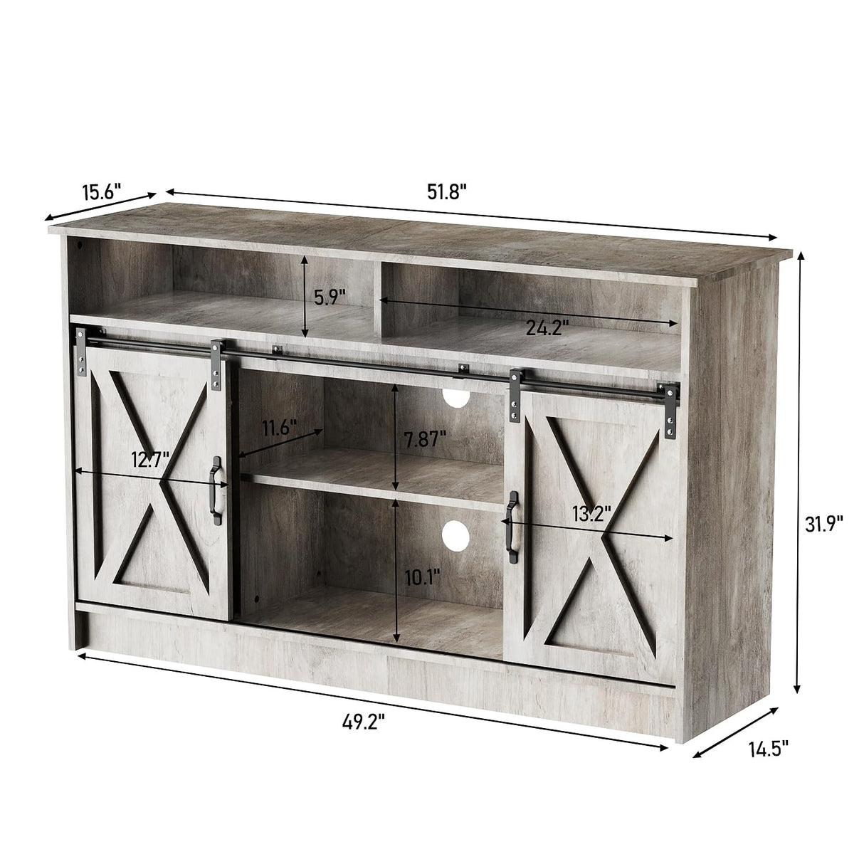 Farmhouse TV Stand for 65 Inch TV, TV Table and TV Console, TV Stands with Adjustable