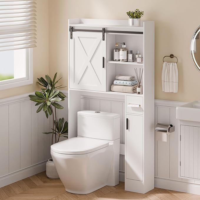 Over The Toilet Storage Cabinet with Doors, 32" Bathroom Storage Organizer