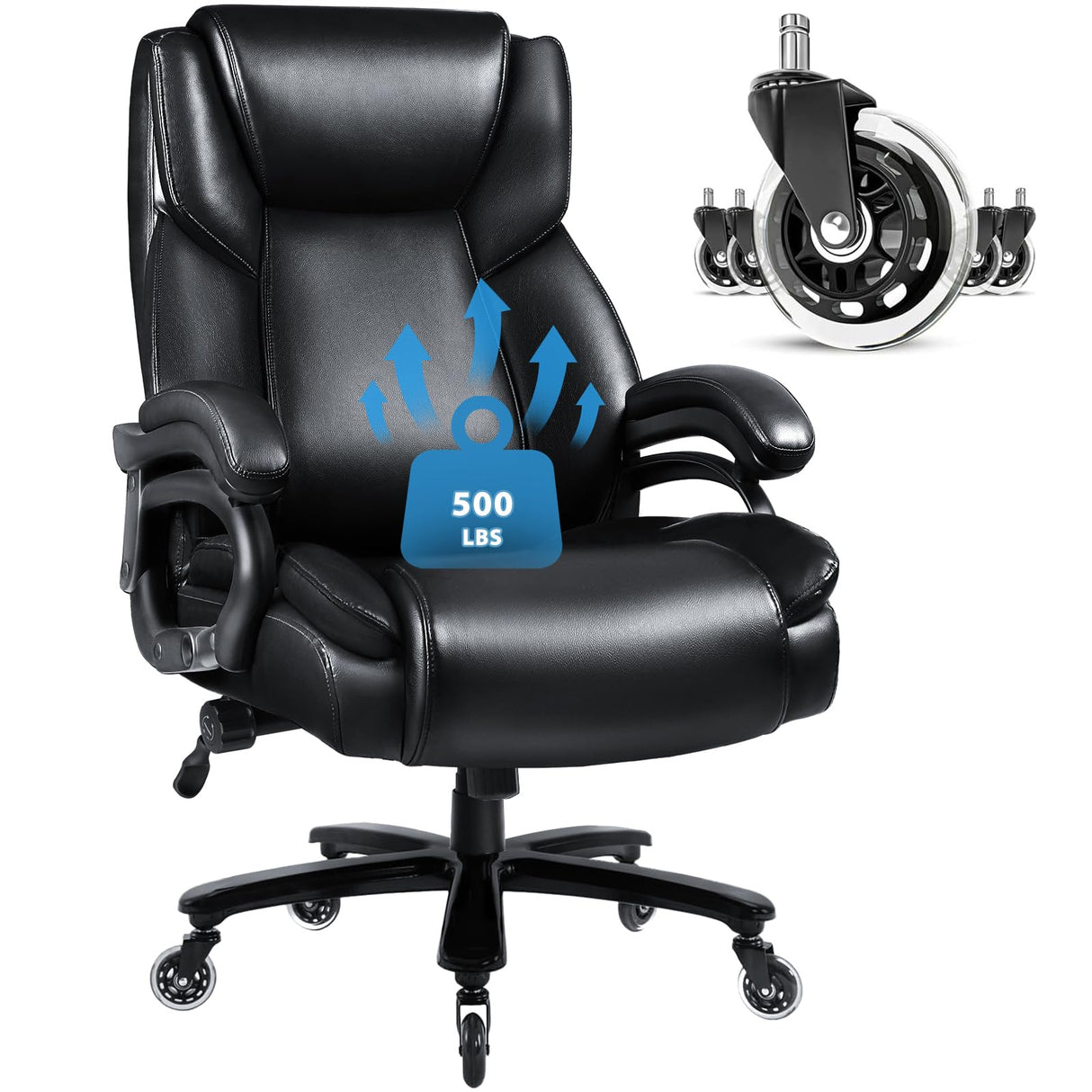 500lbs Heavy Duty Office Chair for Low Back Pain Relief, Big and Tall Office Chair with Ergonomic Lumbar Support