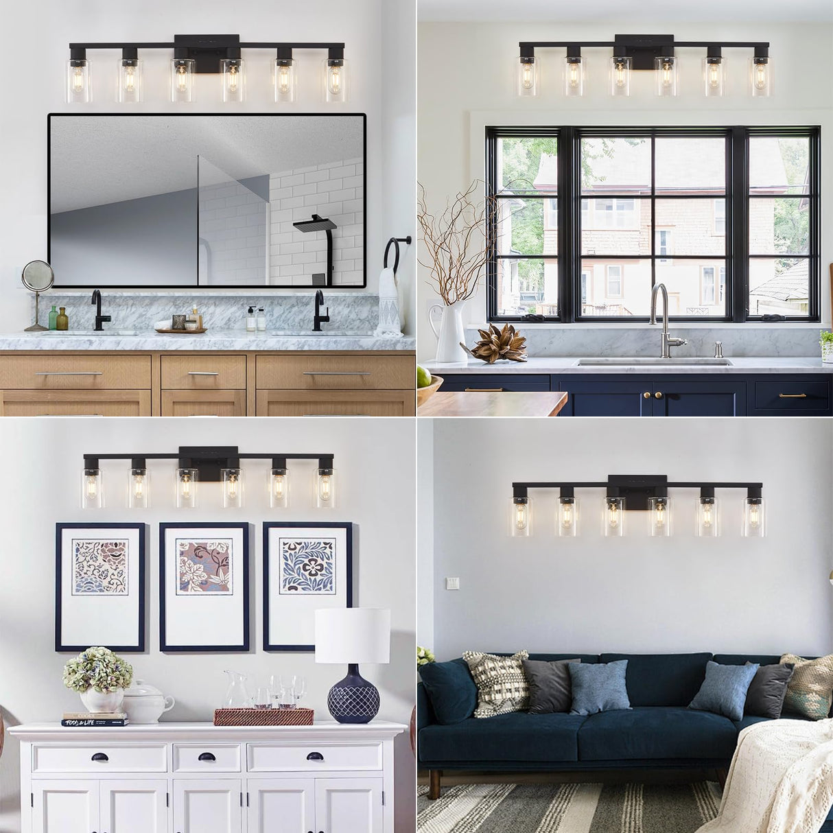Black Bathroom Light Fixtures, 6-Light Bathroom Lighting Fixtures Over Mirror