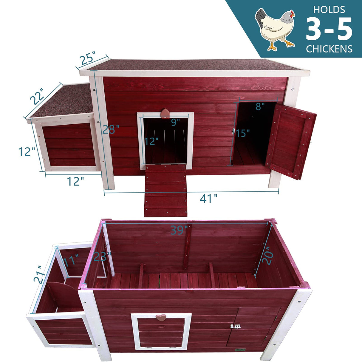 Chicken Coop with Nesting Box, Outdoor Hen House with Removable Bottom