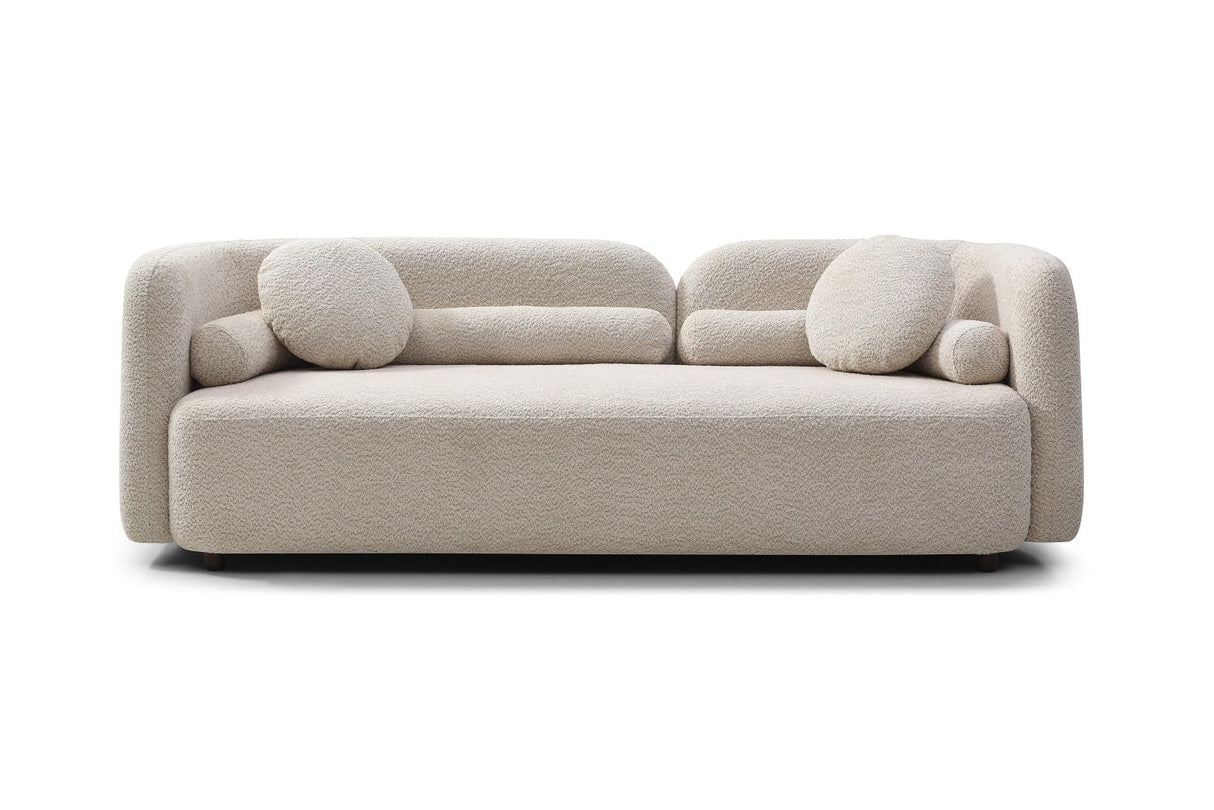 Modern Sofa, Boucle Upholstery, Rolled Arms (Light Beige)