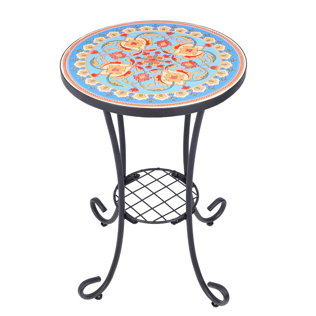 Mosaic Outdoor Side Table, Round Rustproof Patio Table