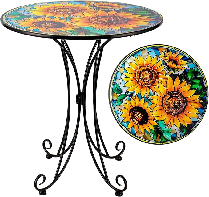 Outdoor Side Table,18 Inch Metal Accent Table, Peacock Round End Tables