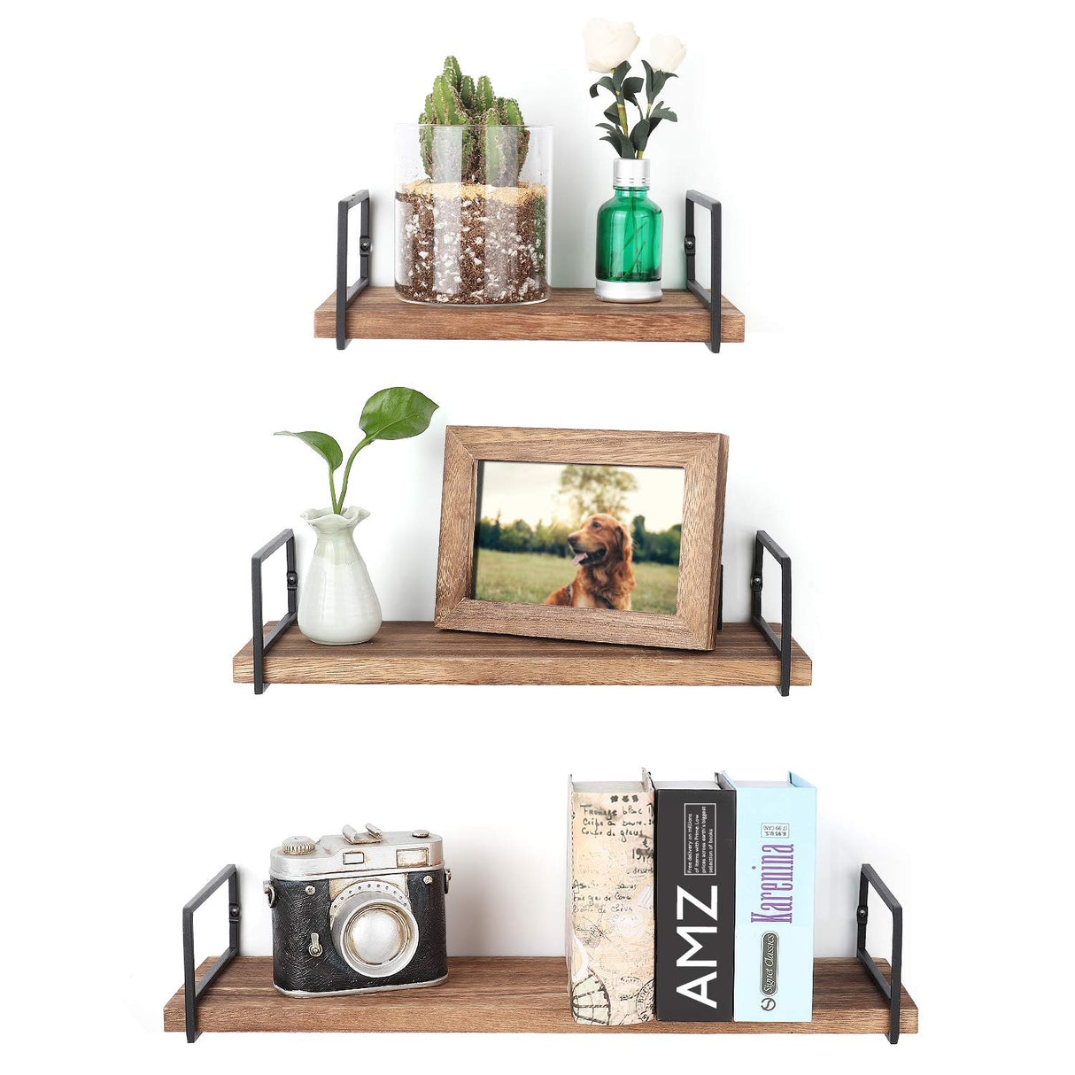 Floating Shelves Wall Mounted Set of 3, Rustic Wood Wall Storage Shelves