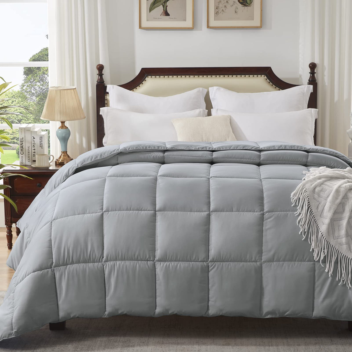 Queen Size Comforter Grey Lightweight Comforter Duvet Insert Down Alternative