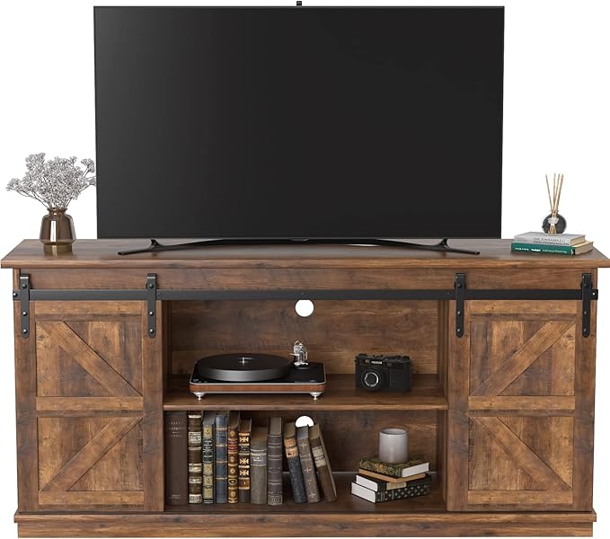 TV Stand for 65 Inch TV, Entertainment Center with Storage Cabinets and Sliding Barn Doors