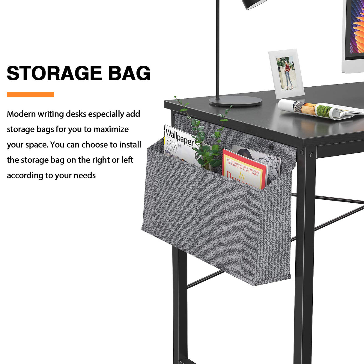 HomVent Computer Desk 47 inch Home Office Working Desk Writing Study Table Modern Simple Style Laptop Table Waterproof with Storage Bag (Black)