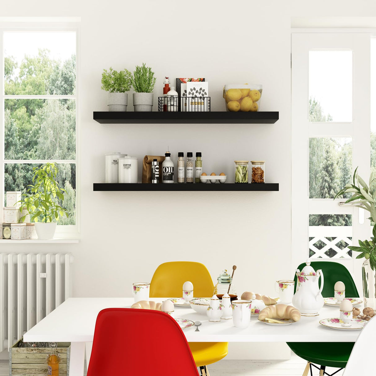 WELLAND 12" Deep Black Floating Shelves, Floating Wall Shelf, 47.24" L x 11.81" D x 2" T, Deeper Than Others, Black