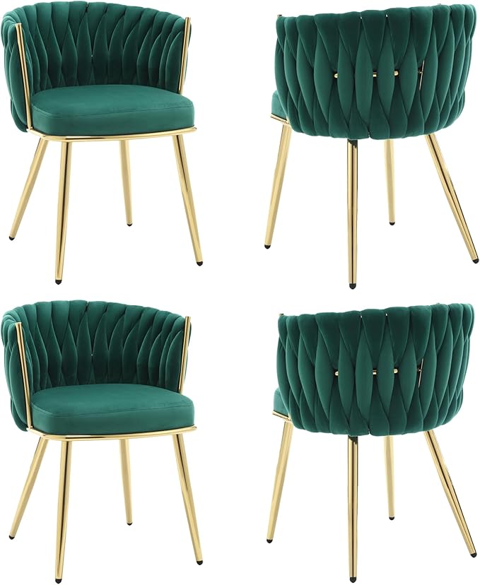 Woven Dining Chairs Set of 4, Velvet Upholstered Dining Room Chairs