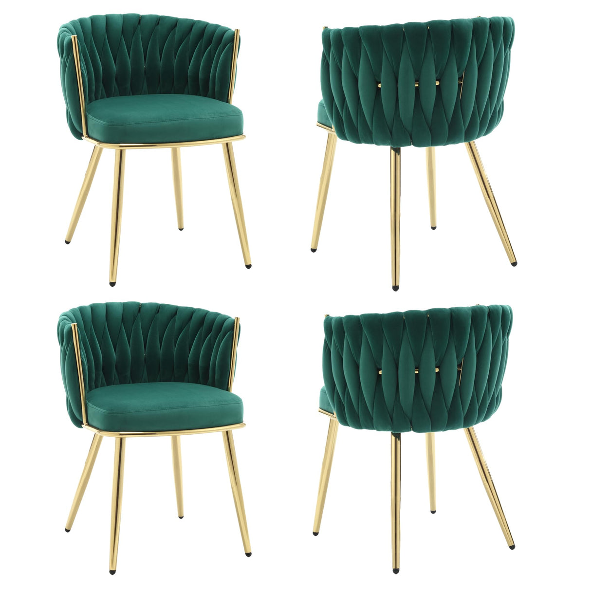 Woven Dining Chairs Set of 4, Velvet Upholstered Dining Room Chairs