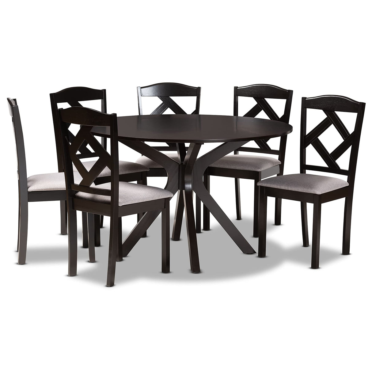 Modern Transitional Grey Fabric Upholstered and Dark Brown Finished Wood 7-Piece