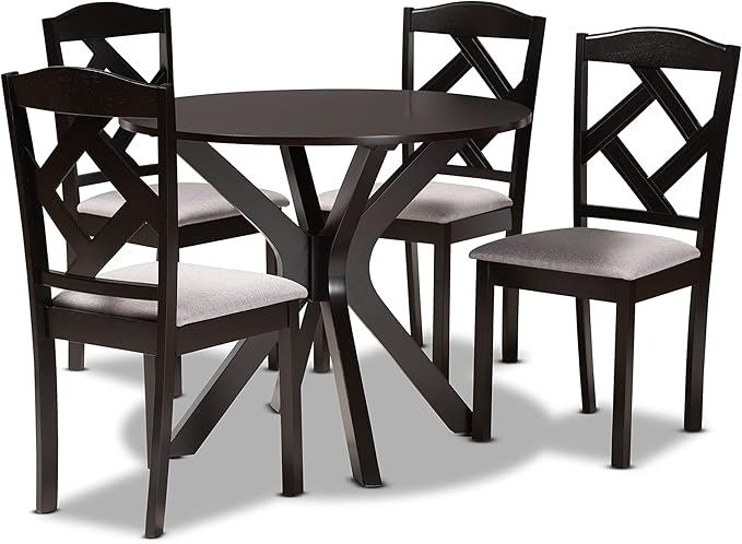 Modern Transitional Grey Fabric Upholstered and Dark Brown Finished Wood 7-Piece