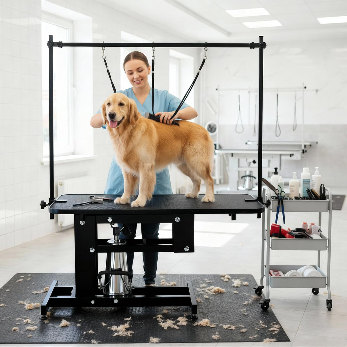 43.3" Hydraulic Dog Grooming Table - Heavy Duty 350lbs Capacity with Adjustable Arm