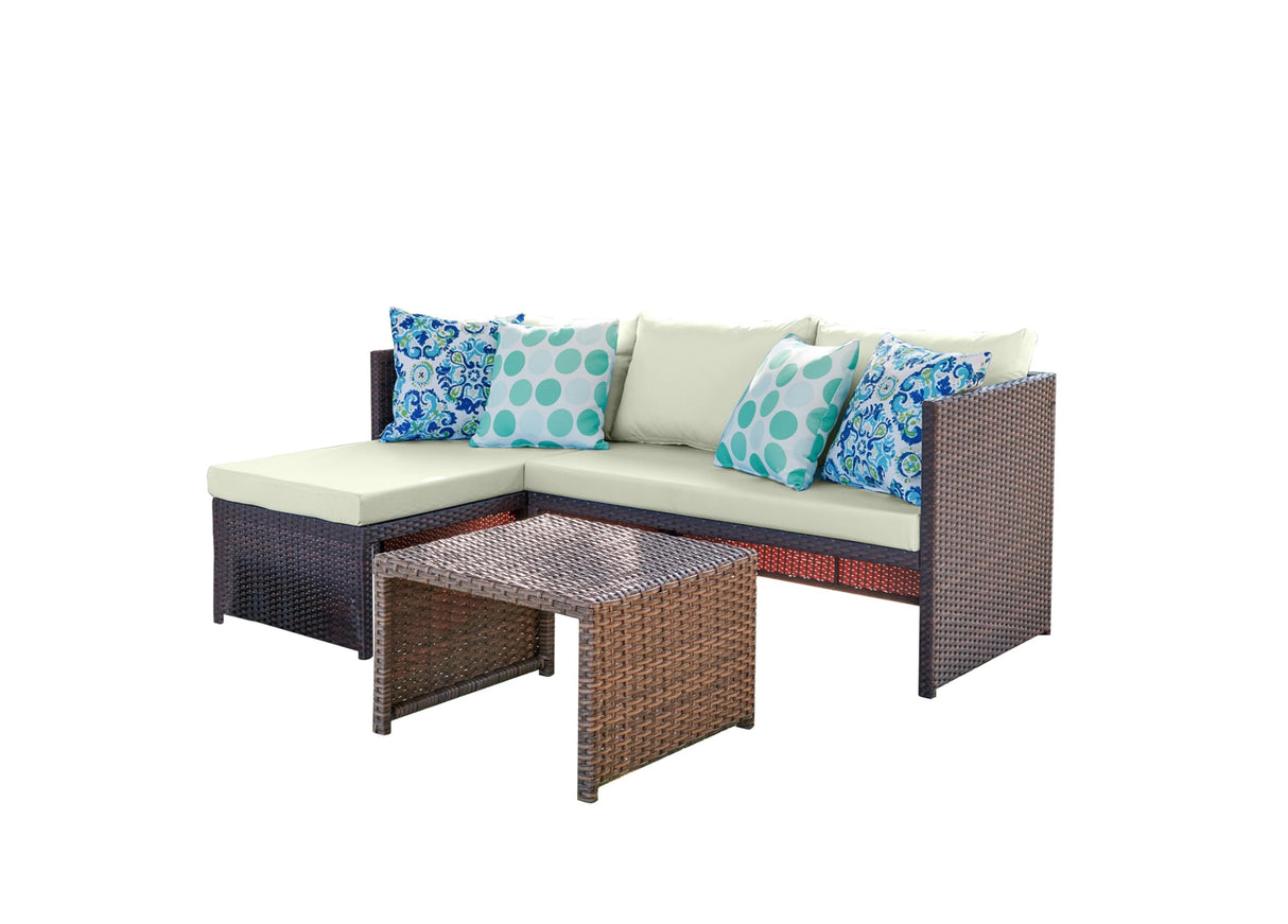 Menton 3-Piece Patio Furniture Set | Chair Lounge and 2-Seater Sofa with Coffee Table