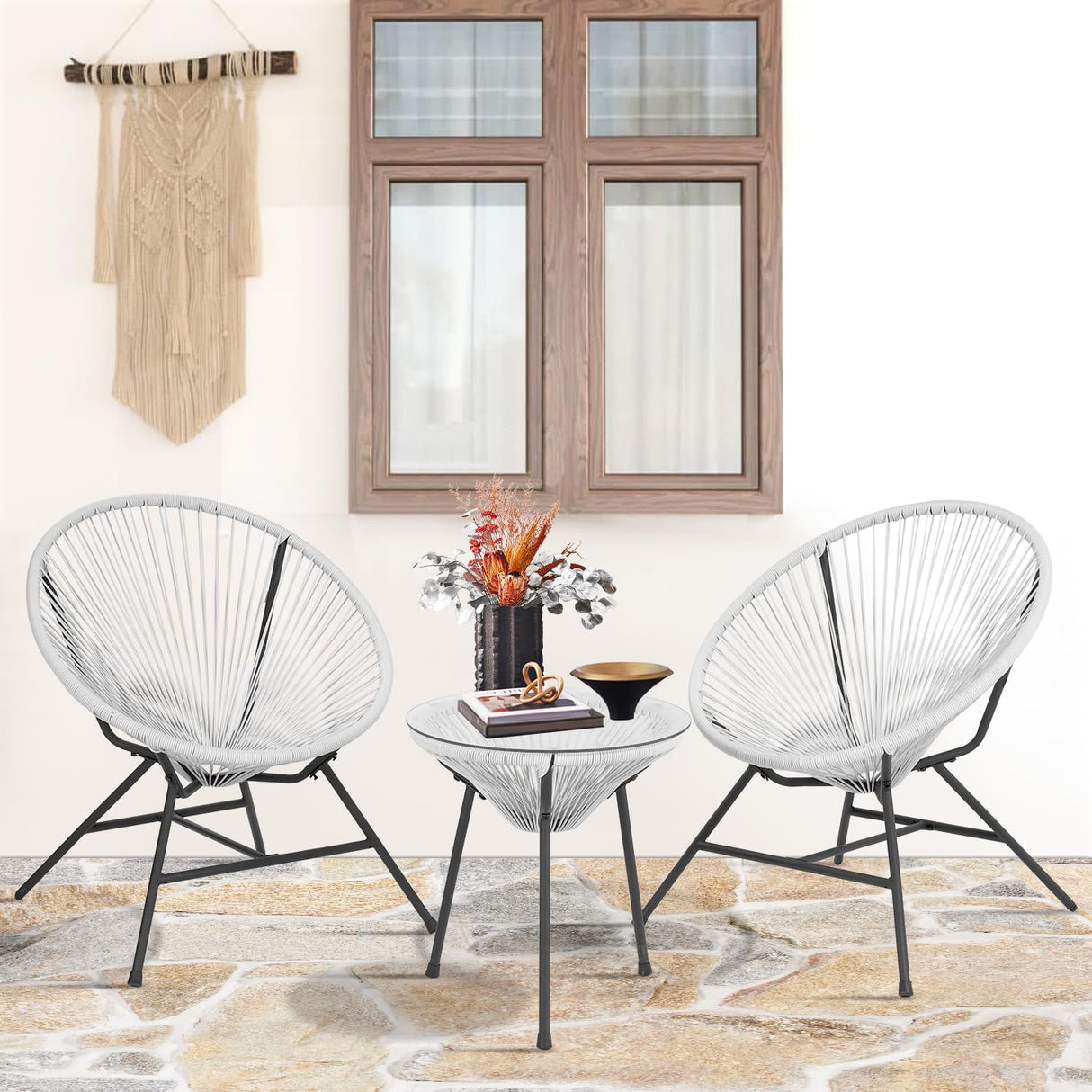 Acapulco Patio Bistro Set 3-Piece Outdoor Furniture Set All-Weather Woven Rope Patio