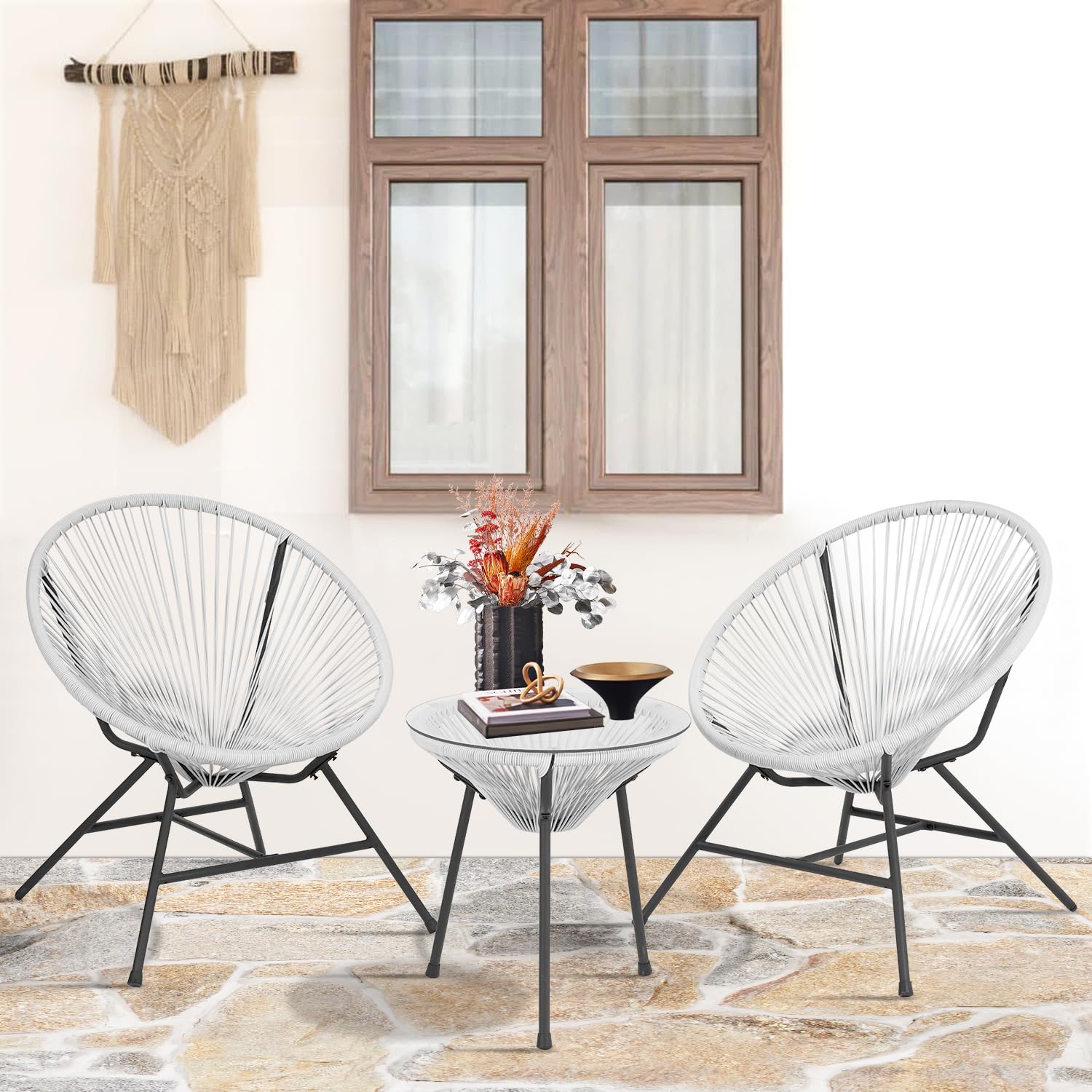 Acapulco Patio Bistro Set 3-Piece Outdoor Furniture Set All-Weather Woven Rope Patio