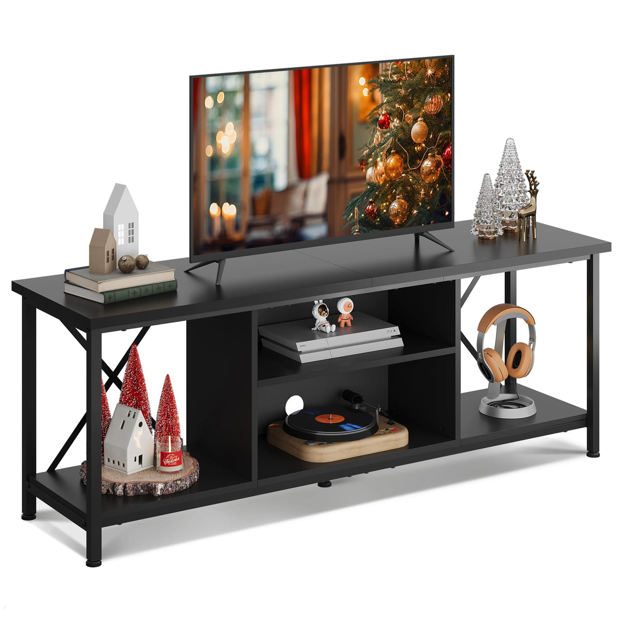 Stand up to 65 Inch TV, 55" Entertainment Center, Industrial TV Console with Open