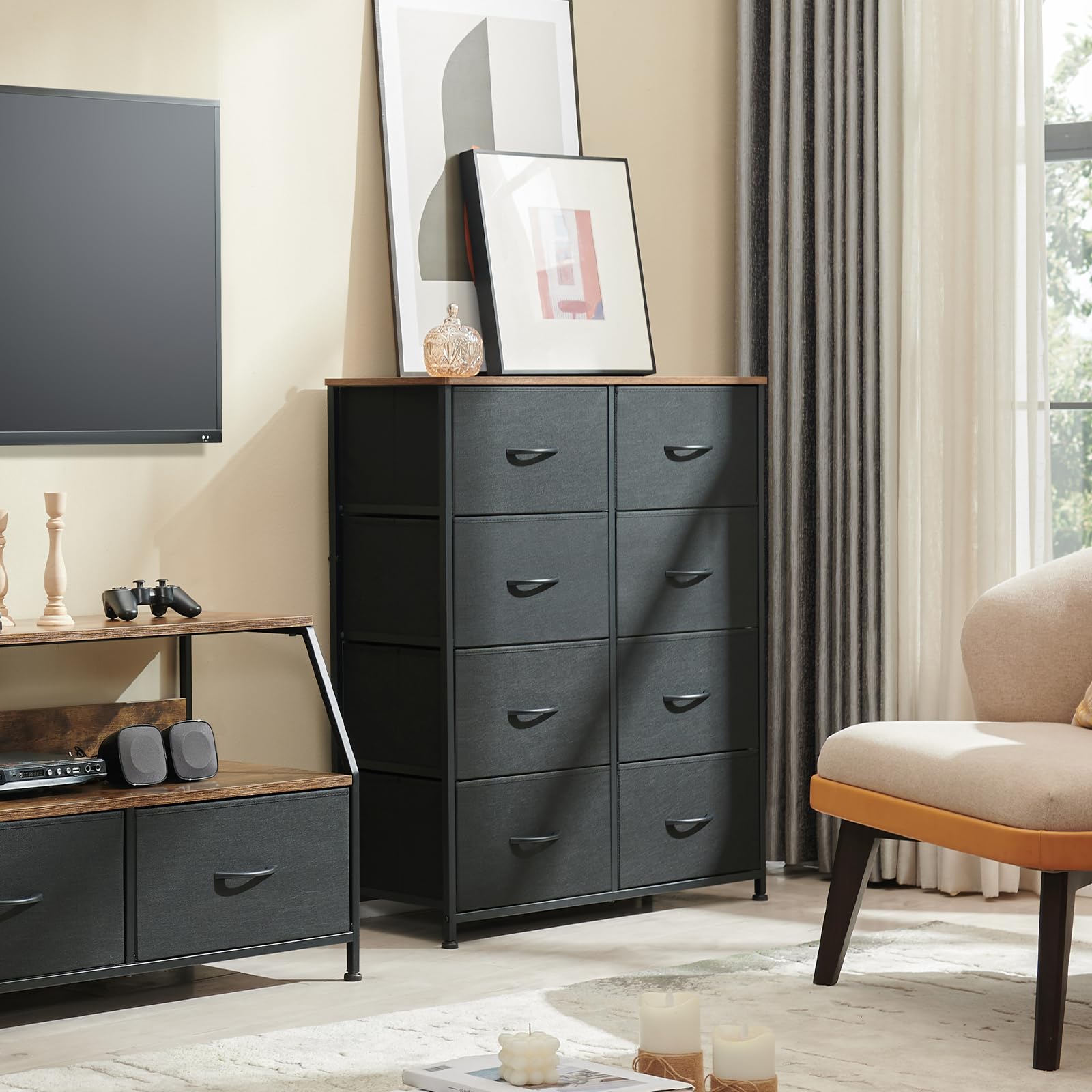 Dresser for Bedroom with 8 Drawers, 4-Tier Wide Storage Chest of Drawers