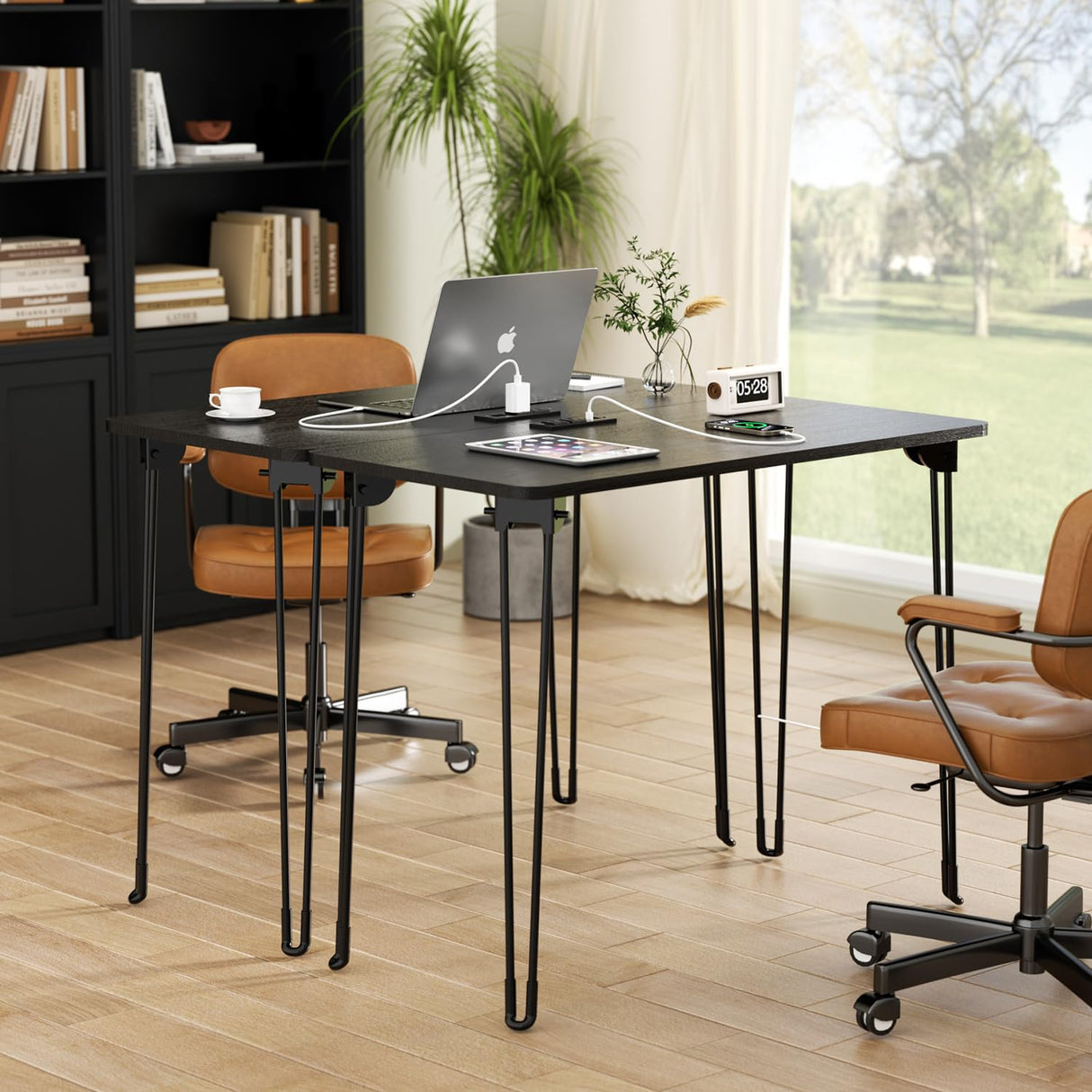 Folding Desk, 31.5" Hairpin Legs Small Desk with Power Strip for Bedroom