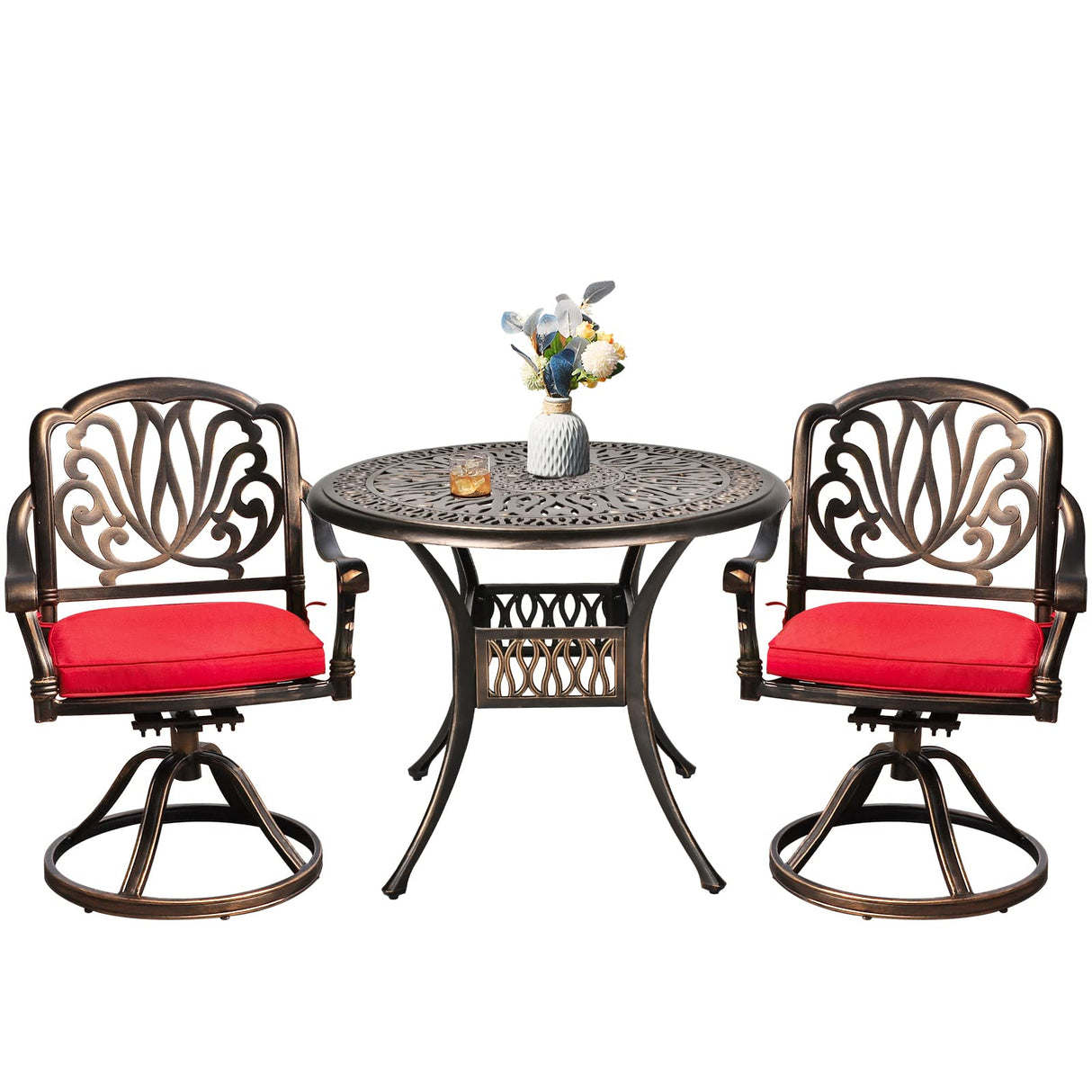 3 Pieces Outdoor Bistro Set, Cast Aluminum Conversation Set