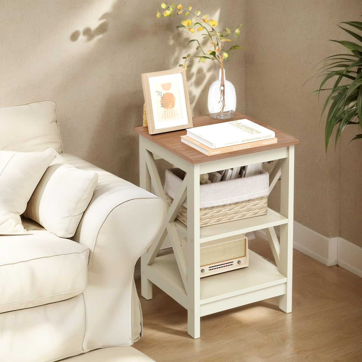Modern Nightstands for Bedroom,Wood Side Table,White