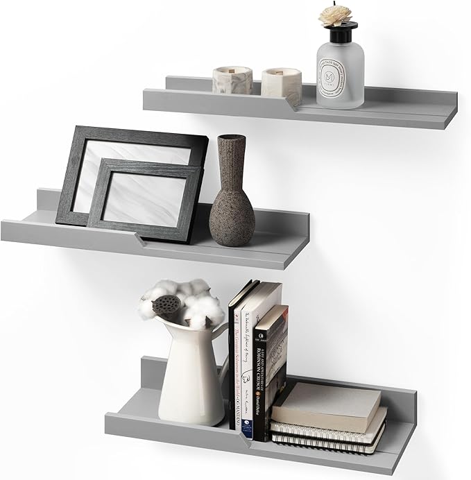 Modern Floating Shelves Set of 3 : Farmhouse Wall Mounted Bedroom