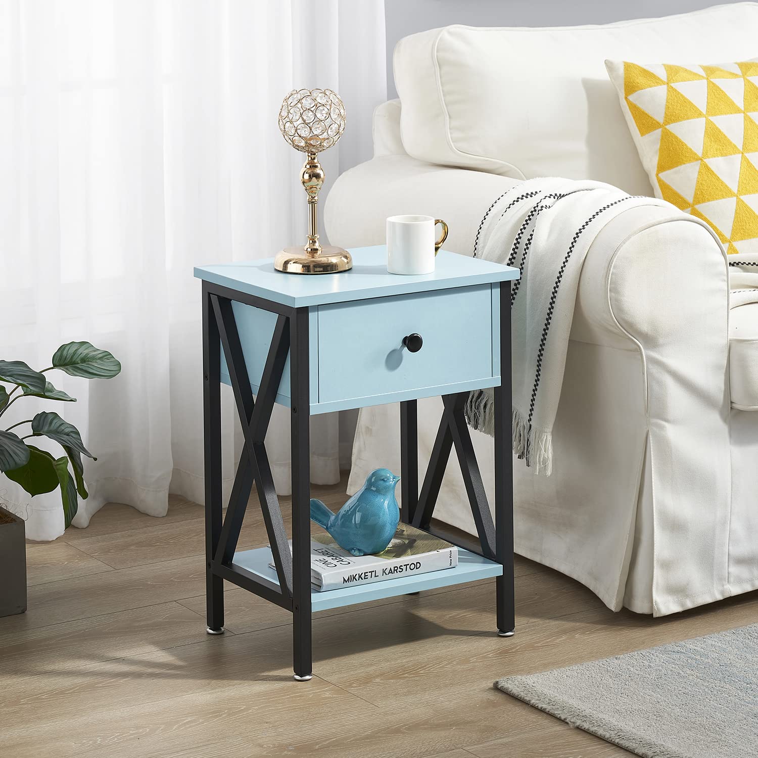 Modern Side End Table, Nightstand Storage Shelf