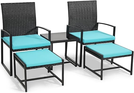 5 Pieces Wicker Patio Conversation Sets, Rattan Furniture Set