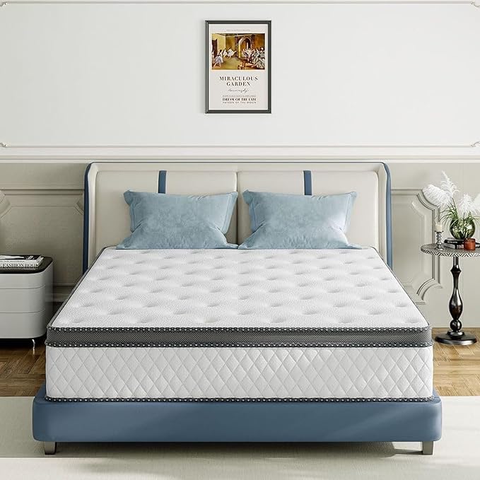 Twin Mattress, 10 Inch Medium Firm Hybrid Mattress with Bamboo Charcoal Gel Memory Foam and Pocketed Springs