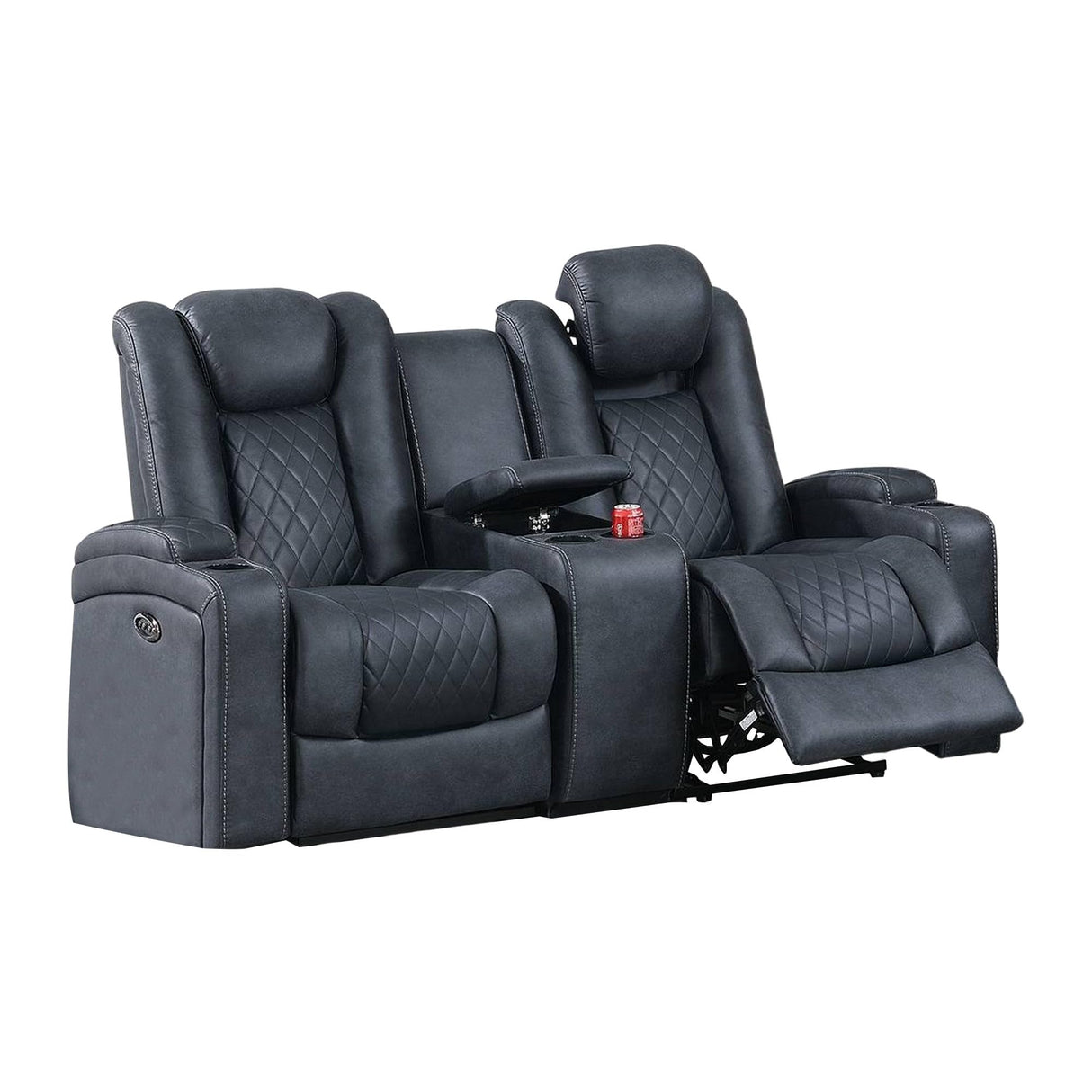 72 Inch Power Reclining Loveseat, Lift Top Storage Console, Blue