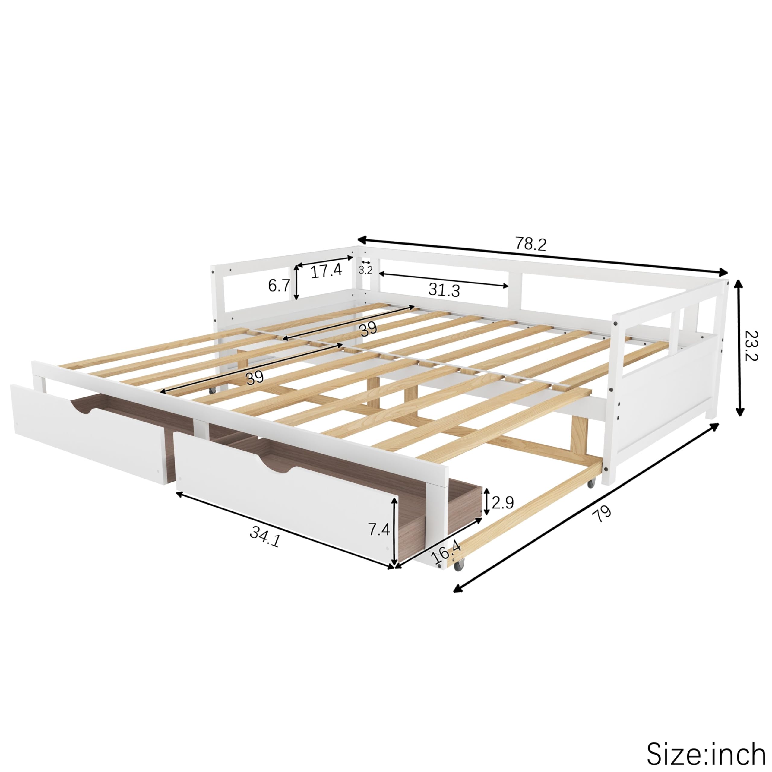 Overstock Wooden Daybed with Trundle Bed and Two Storage Drawers,Extendable