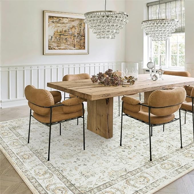 Machine Washable 5x7 Rug, Pink Rugs for Bedroom Girls, Soft Boho Floral Nursery Rug